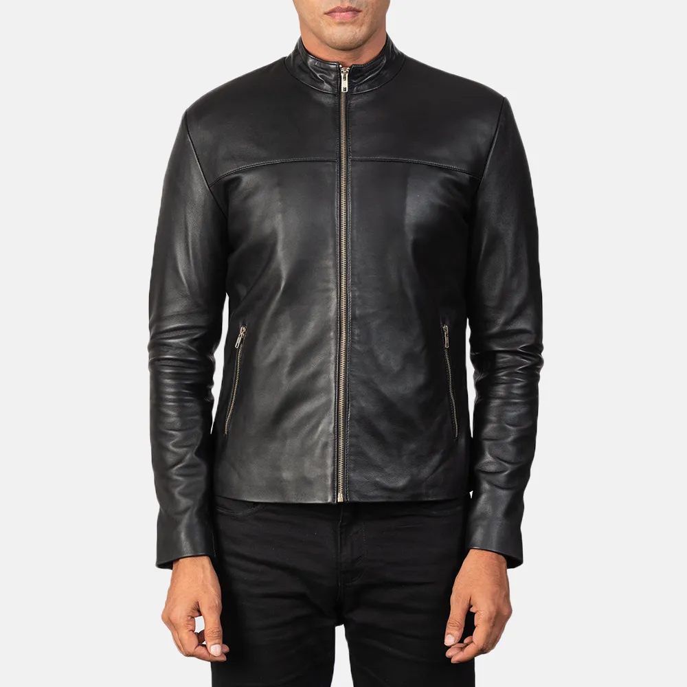 Mens Real Sheepskin Leather Adornica Black Leather Biker Jacket -JH0131