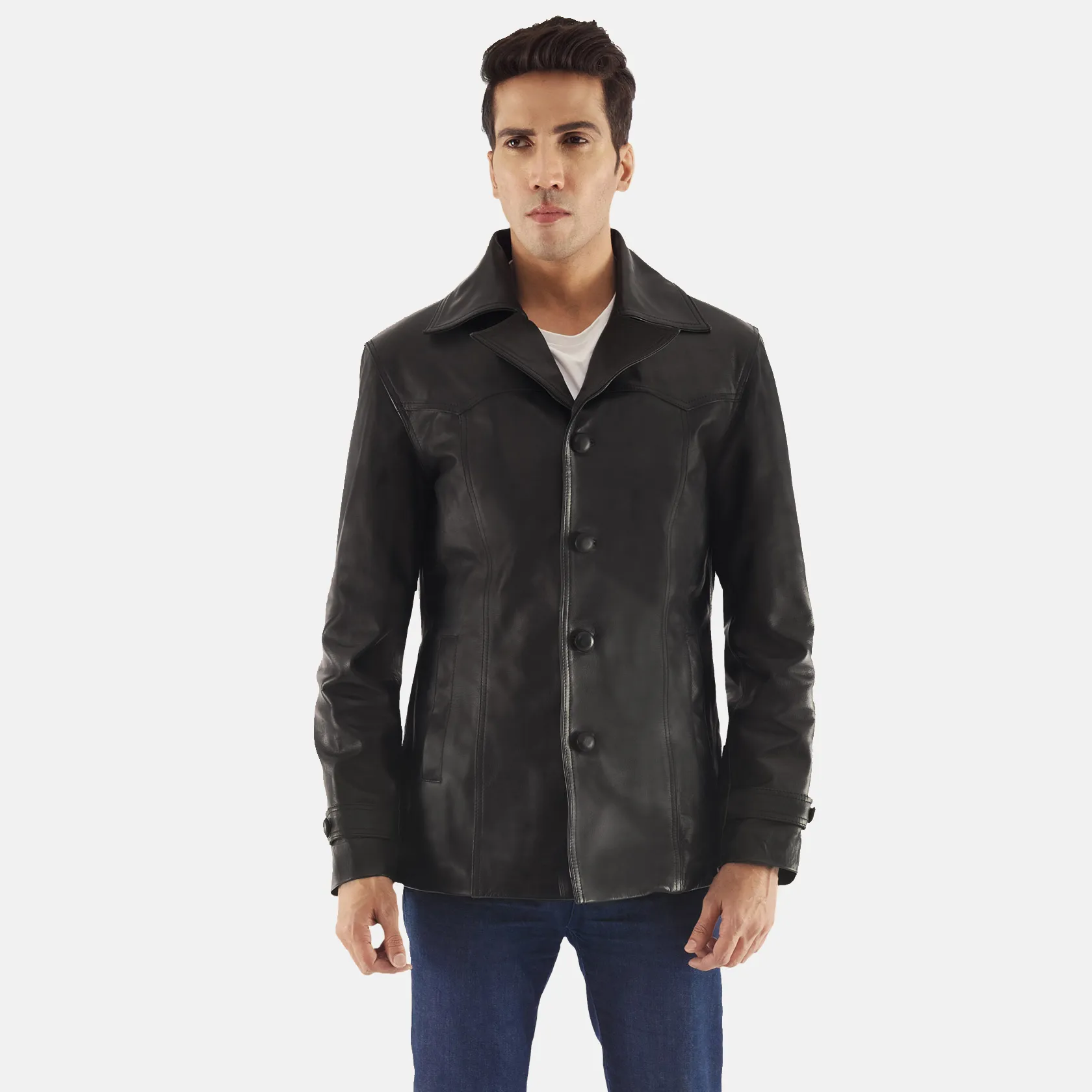 Mens Real Leather Leo Black Leather Coat - JH0133