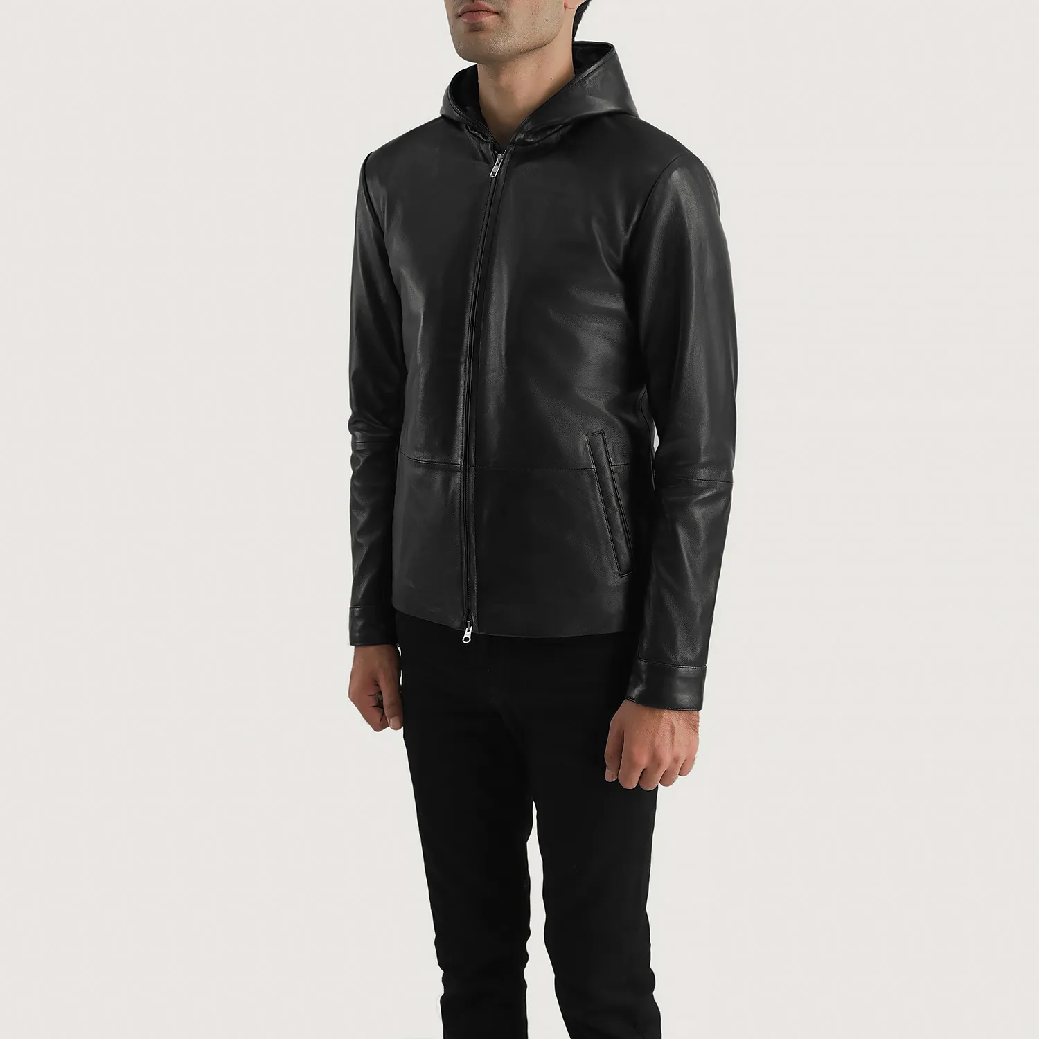 Mens Andy Matte Black Hooded Leather Jacket - JH0132