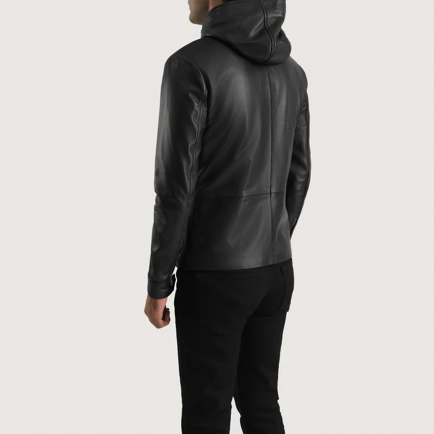 Mens Andy Matte Black Hooded Leather Jacket - JH0132