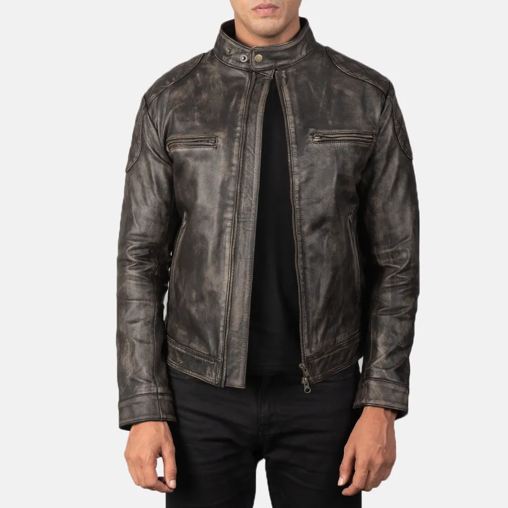 Mens Real Goatskin Leather Gatsby Distressed Brown Leather Jacket - JH0136