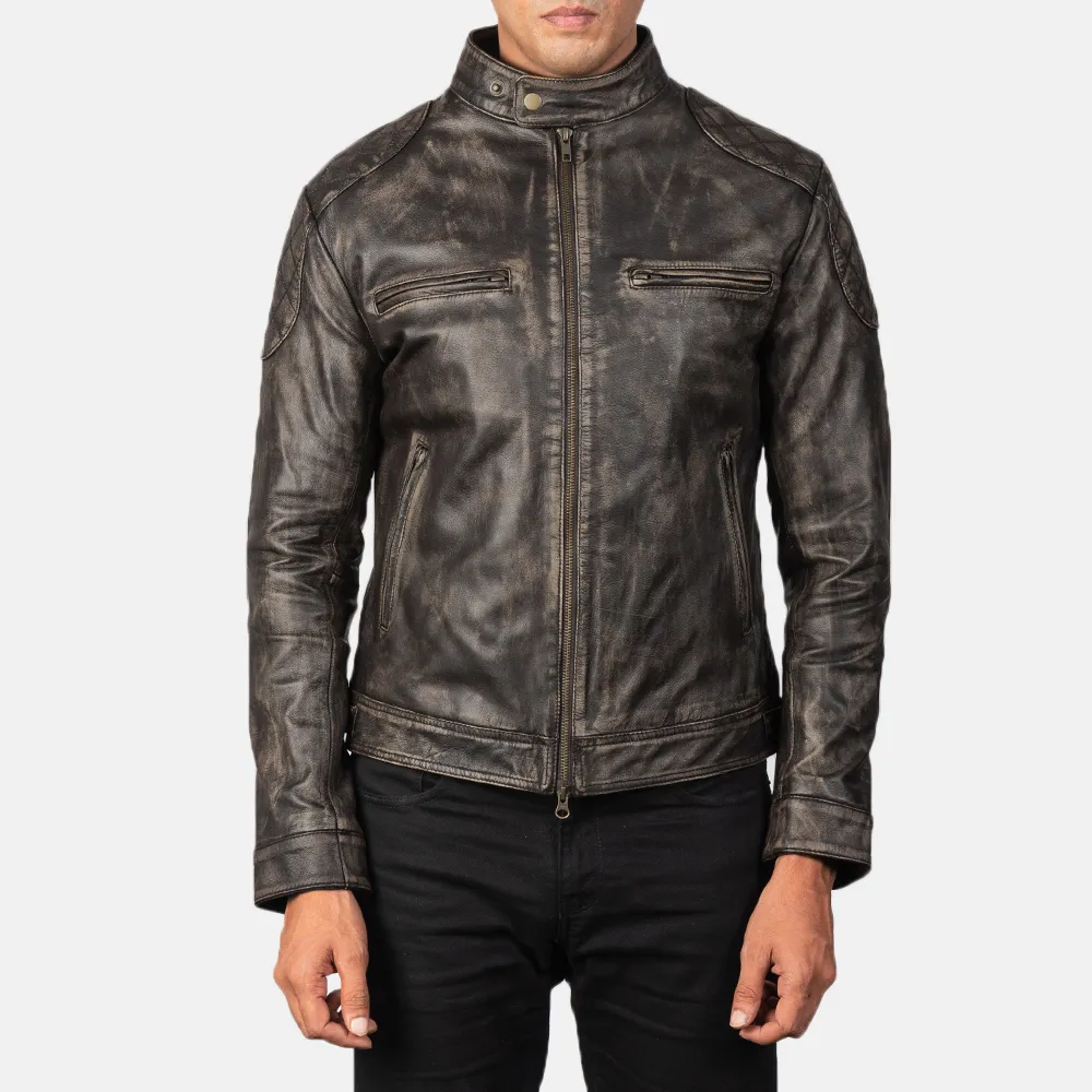 Mens Real Goatskin Leather Gatsby Distressed Brown Leather Jacket - JH0136