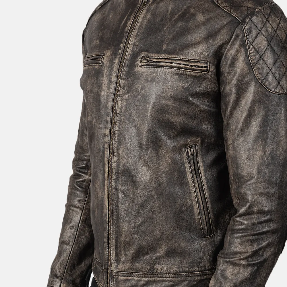 Mens Real Goatskin Leather Gatsby Distressed Brown Leather Jacket - JH0136