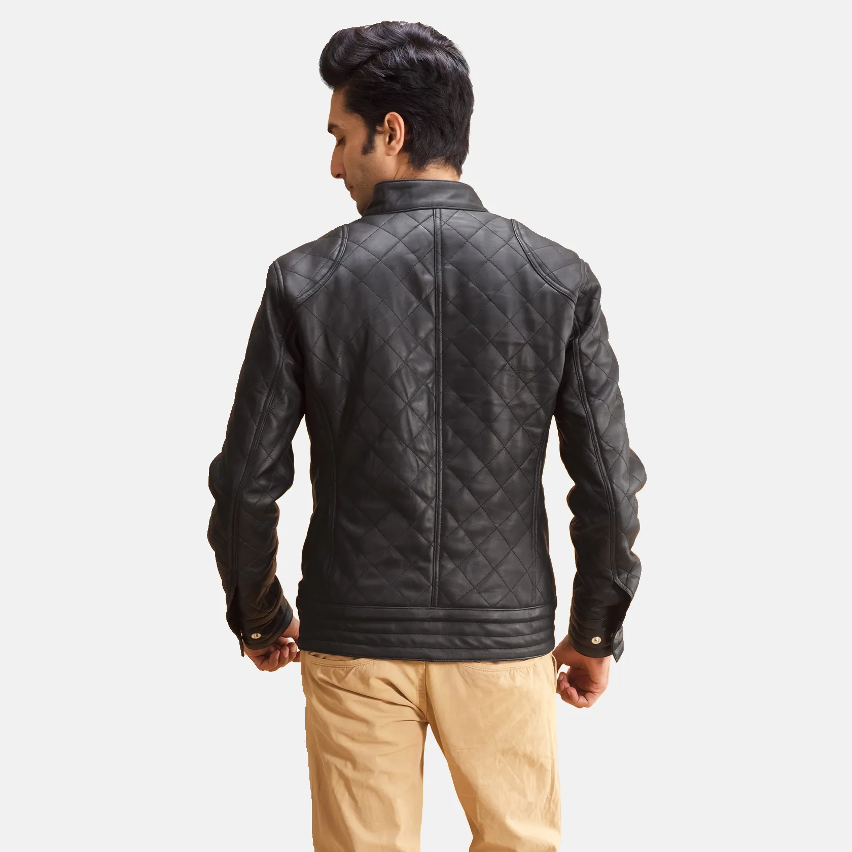 Mens Real Leather Henry Quilted Black Leather Jacket - JH0134