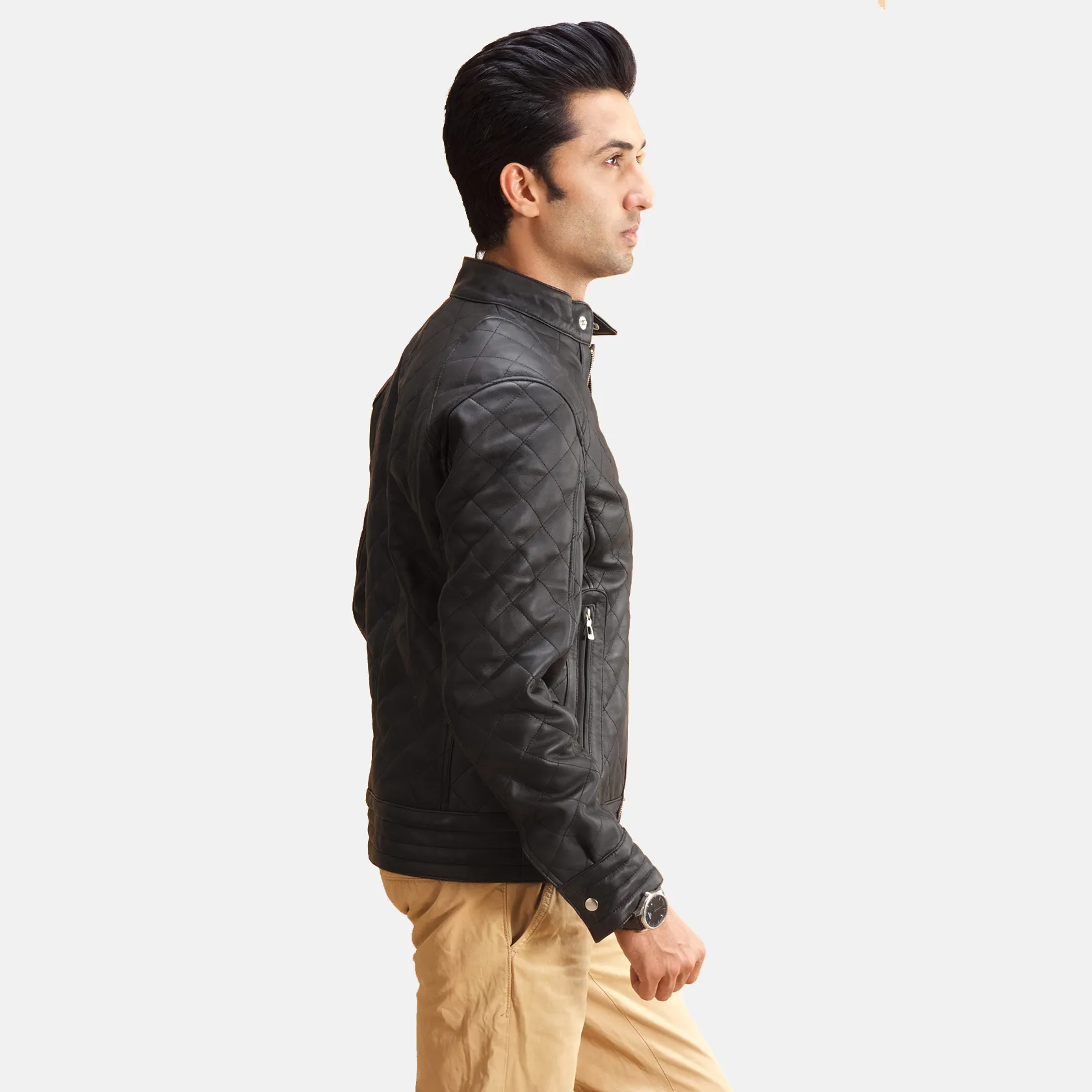 Mens Real Leather Henry Quilted Black Leather Jacket - JH0134