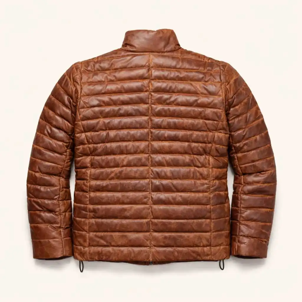 100% Full Grain Lambskin Brown Leather Puffer Jacket