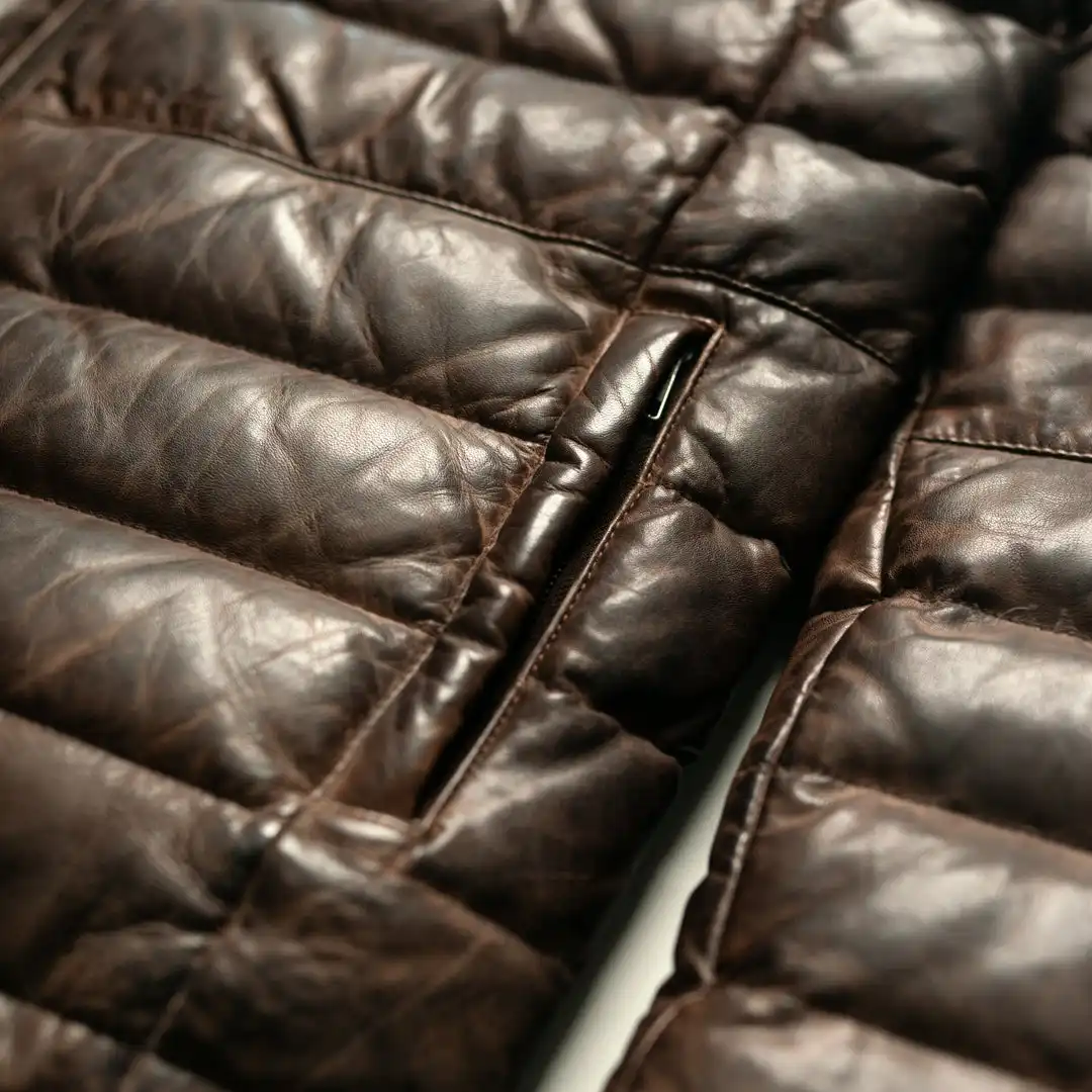100% Full Grain Lambskin Tan & Brown Leather Puffer Jacket
