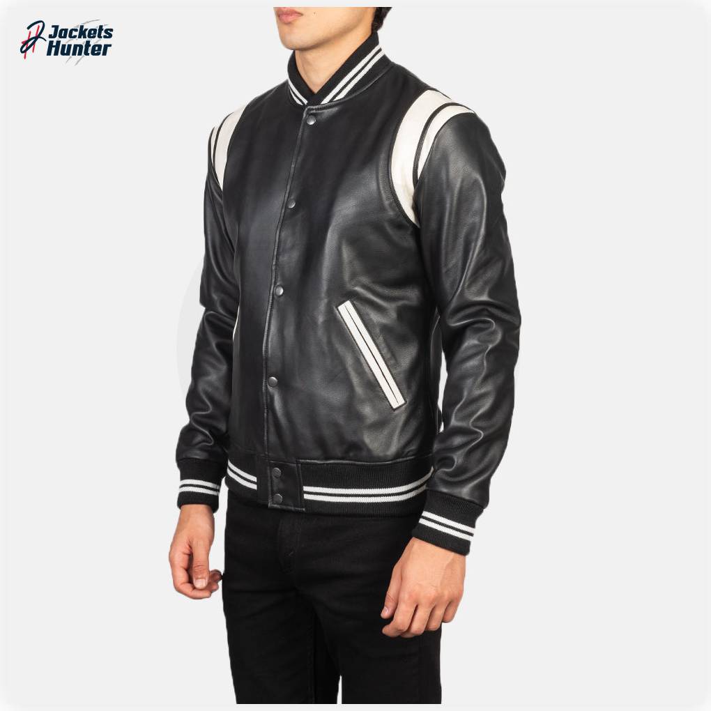 Dantee Black Leather Varsity Jacket - Image 2