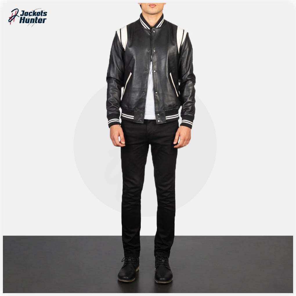 Dantee Black Leather Varsity Jacket - Image 3