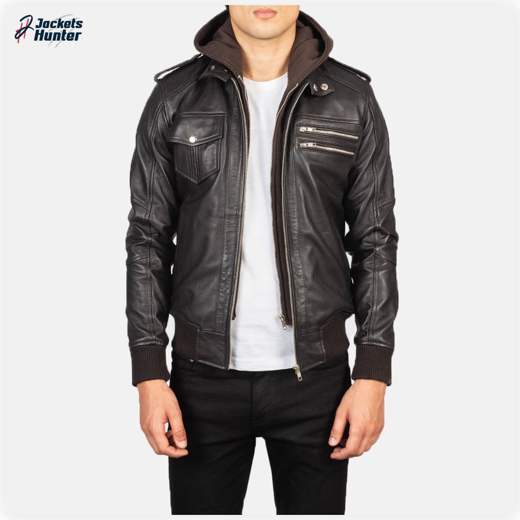 Bravado Brown Hooded Leather Bomber Jacket